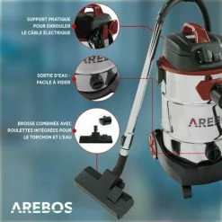 AREBOS Aspirateur Industriel | Aspirateur Eau Et Poussière | Aspirateur Sec Et Humide | 1600W | 30L | Acier Inoxydable | Fonction De Soufflage | Rouge - Rouge -Aspirateur et sac Soldes 26673619 4