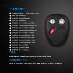 LIFCAUSAL 2 Pièces De Remplacement De Clé De Voiture à Télécommande Pour Cadillac/Chevrolet/GMC/Hummer/Torrent -Aspirateur et sac Soldes 54005971 3