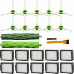 FVO Pack De 21 Pièces De Rechange Pour IRobot Roomba I&E Series I7 I7+ I3 I3+ I4 I4+ I6 I6+ I8 I8+/Plus E5 E6 E7 Robot Aspirateur, 1 Jeu De Brosses En Caoutchouc Multi-surfaces, 10 Packs De Filtres, 10 Packs De Brosses Latérales