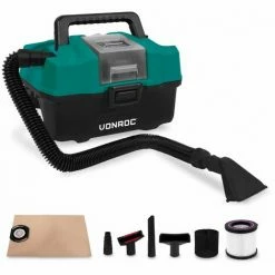 VONROC Aspirateur Multi-usage Portatif - 20V –Bac De 15L - Sans Batterie Ni Chargeur Rapide – Accessoires Inclus
